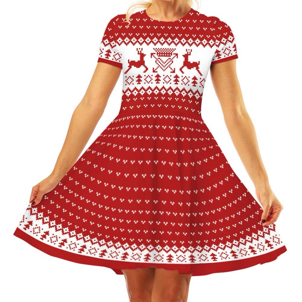 Festive Red and White Reindeer Dress - Picture 1 of 1